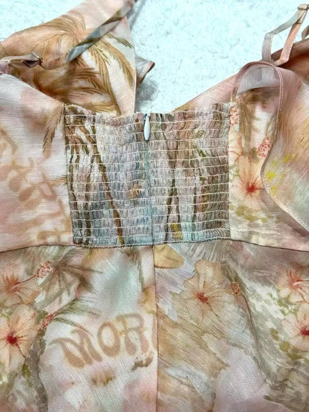 New Women's Silk and Linen Printed Single Shoulder Dress