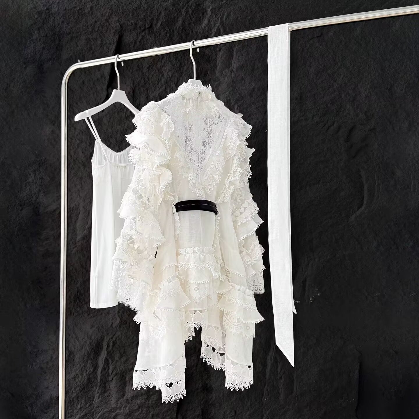 New Heavy Industry Silk+Linen Embroidered Lace Dress for Women's Wear