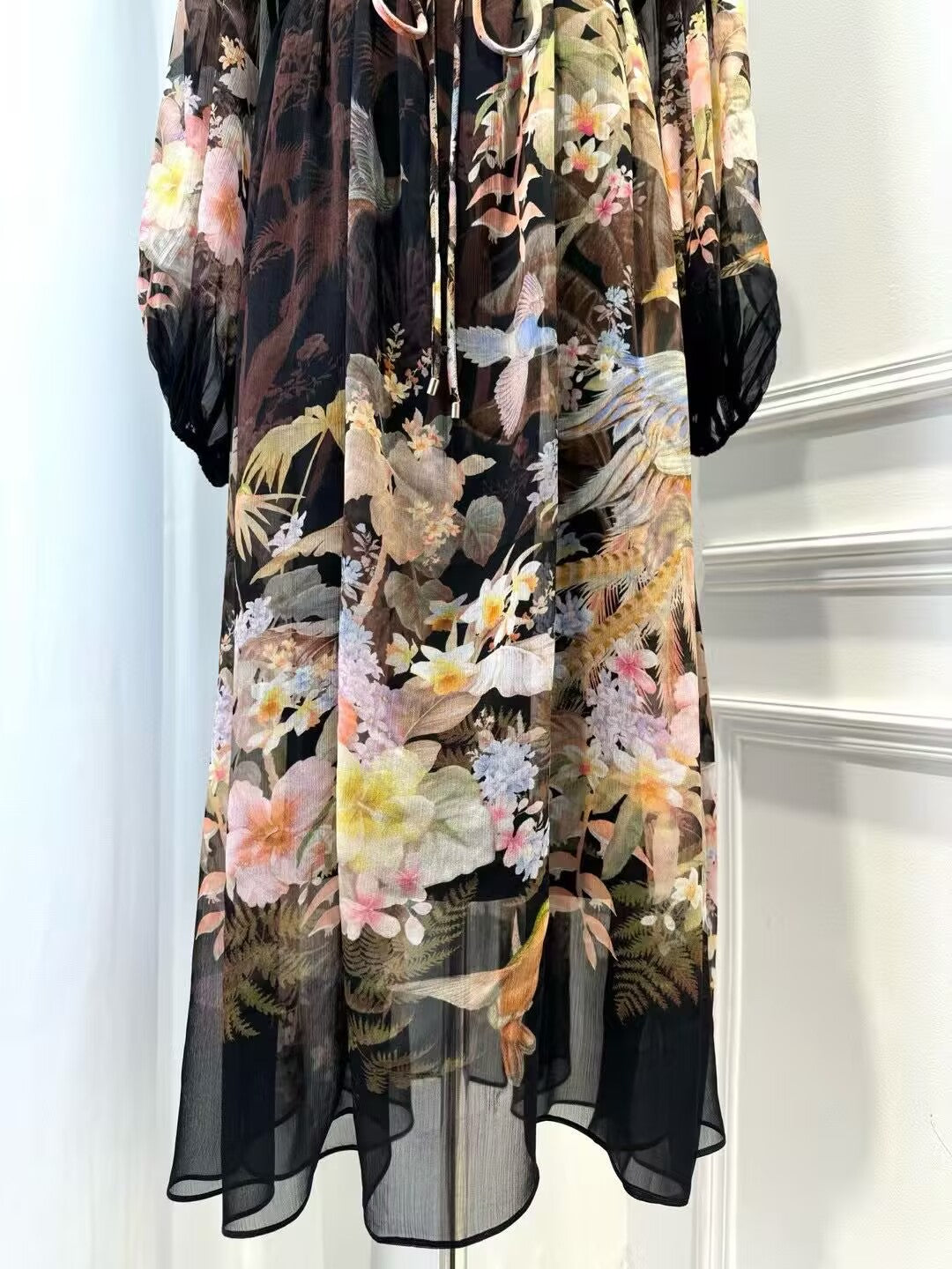 Women's New Black Printed Long Sleeved Slim Fit Dress