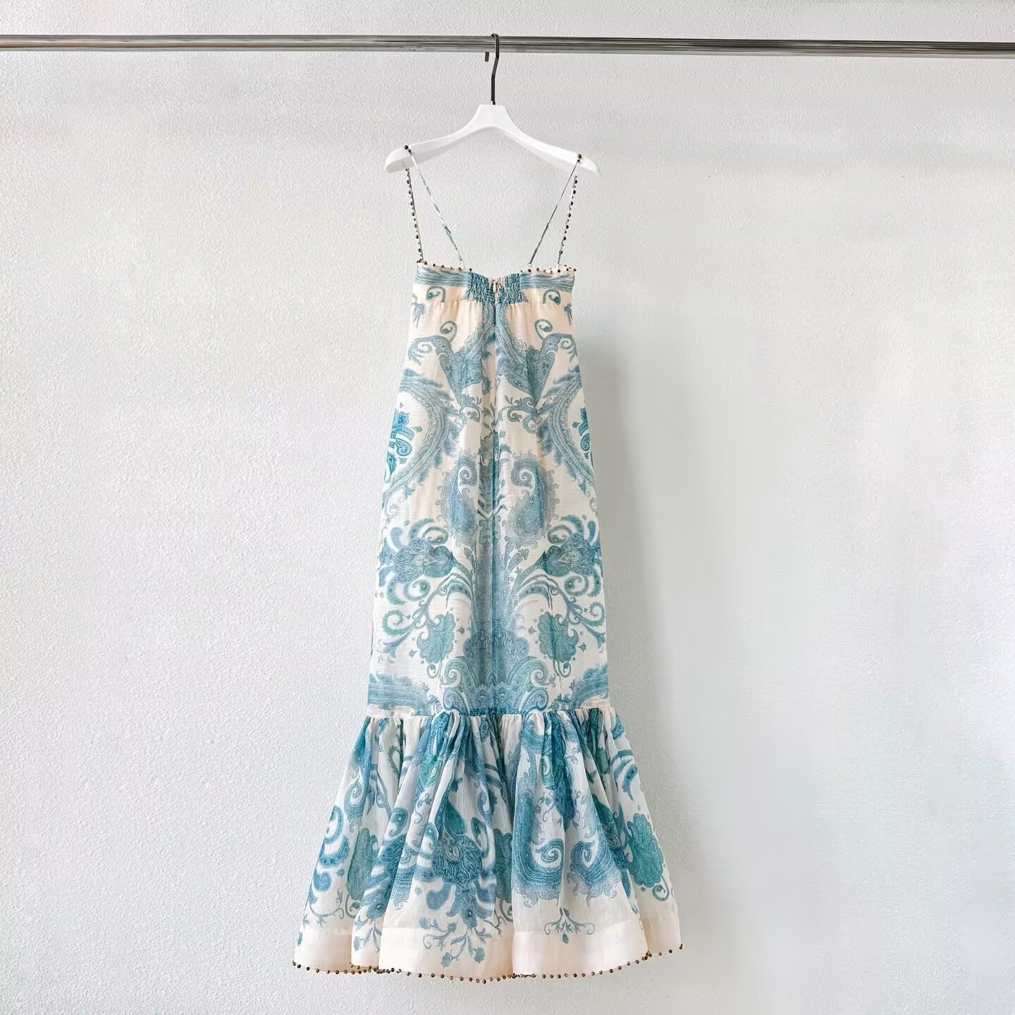 Silk and Linen Women's Printed Fishtail Suspender Dress