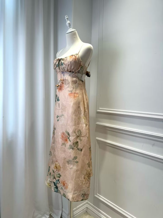 2025 New Spring Break Printed Bow Style Vacation Long Dress