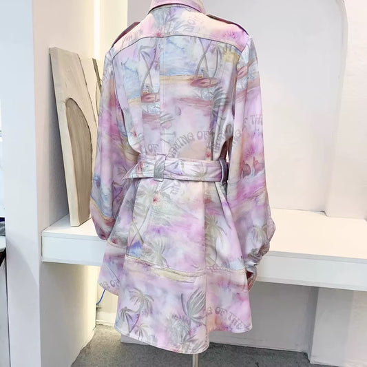 2025 Spring/Summer Women's Printed Collar Lantern Sleeve Mini Dress