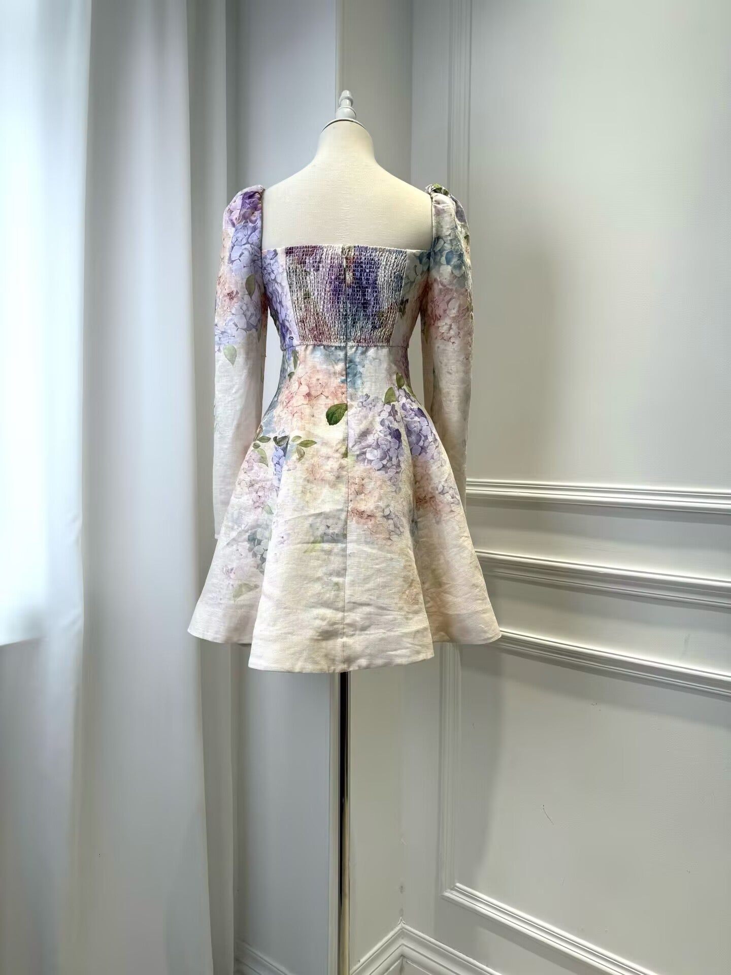 Women's Fashion Temperament Printed V-Neck High Waisted Dress
