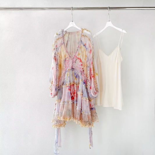 100% Silk Women's Vacation Loose Printed Fashionable Dress