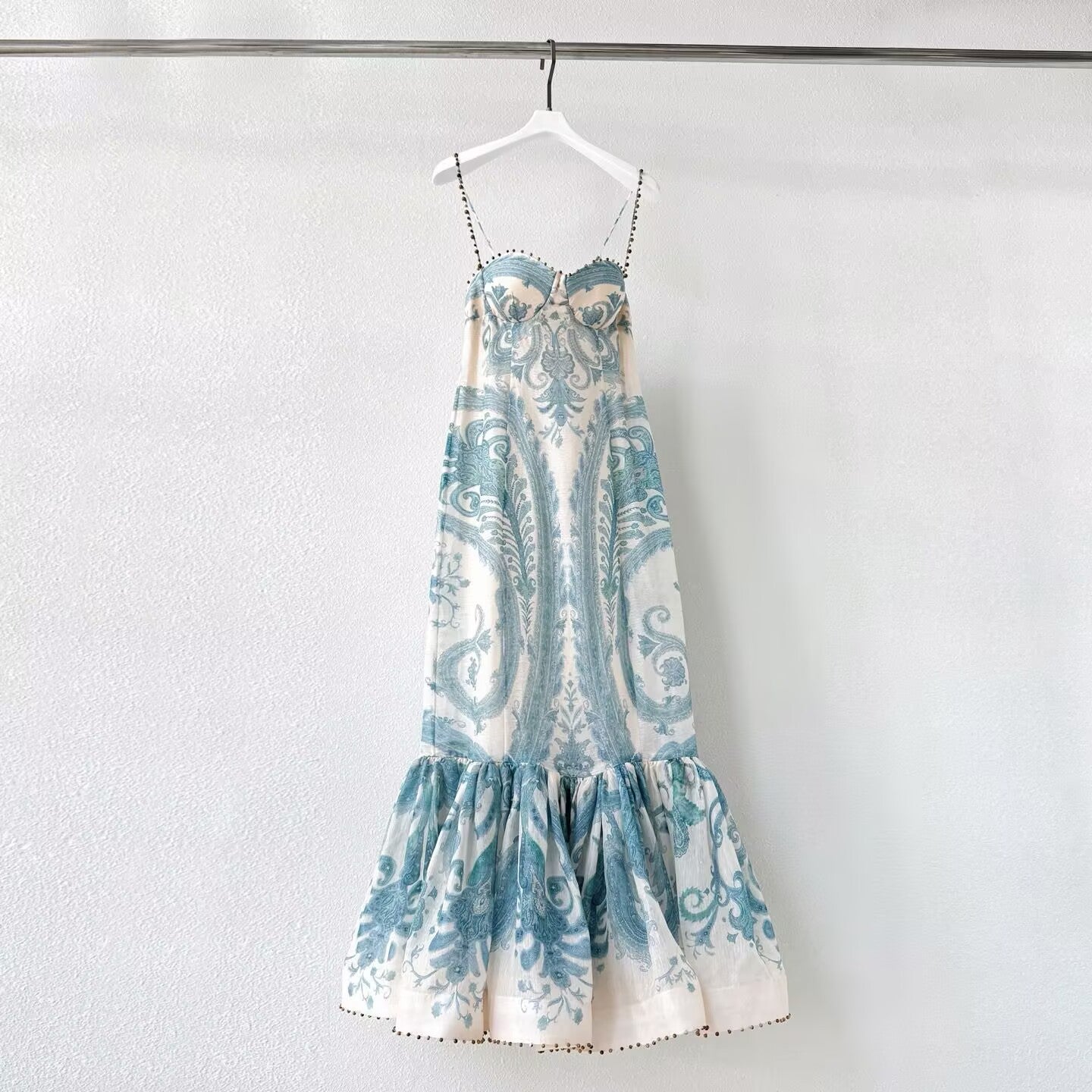 Silk and Linen Women's Printed Fishtail Suspender Dress