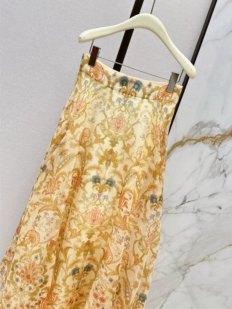 Ladies Floral Printed High Waist A-Line Elegant Long Skirt
