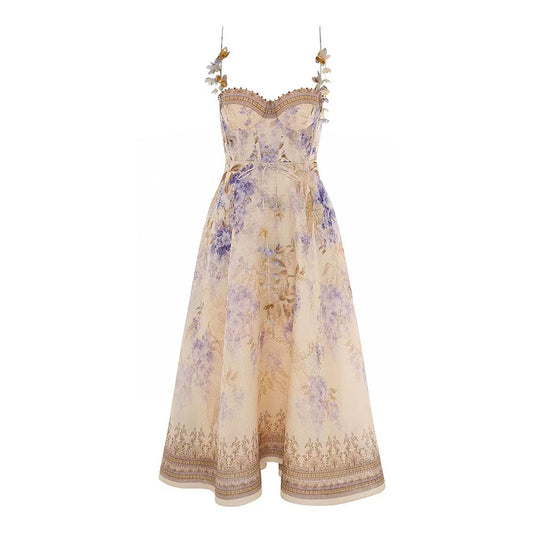 New Women's Silk and Linen Purple Suspender Dress