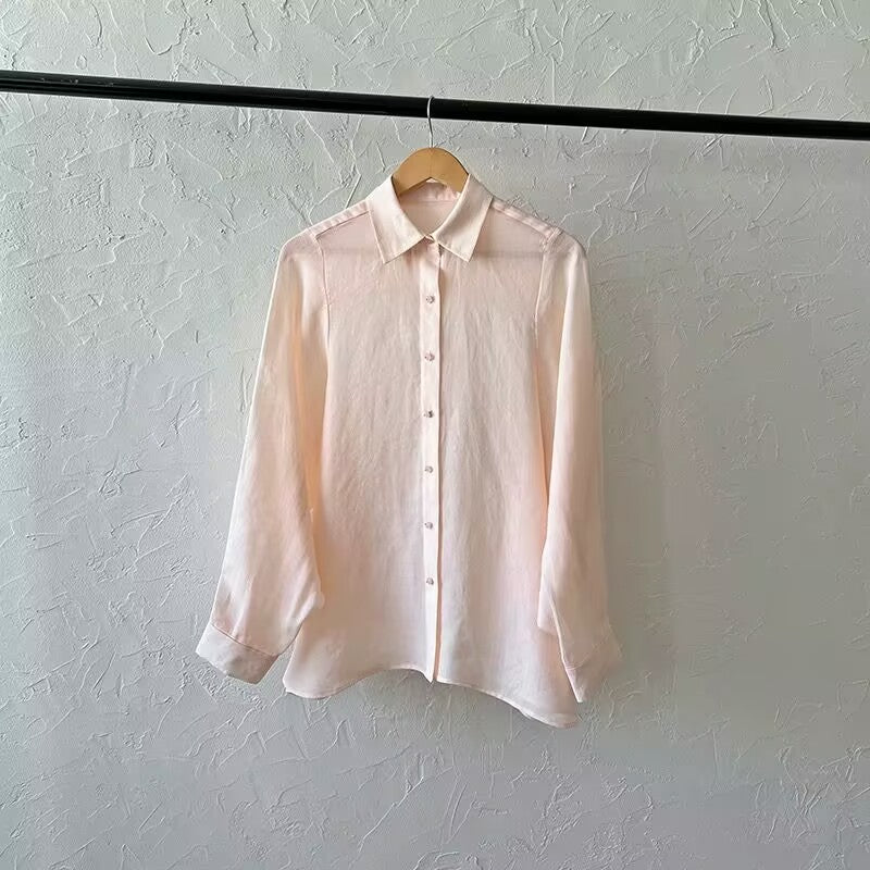 Women's Ramie Pink Fashion Shirt
