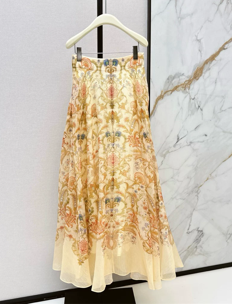 Ladies Floral Printed High Waist A-Line Elegant Long Skirt