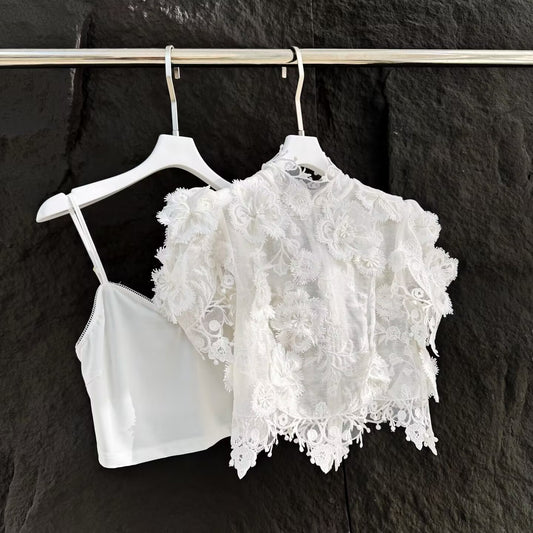 Women's Embroidered White Decal Irregular Temperament Versatile Top