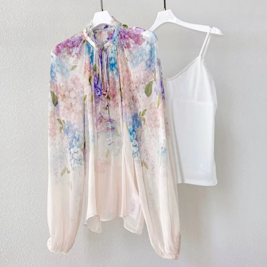 Women's Silk Printed Long Sleeved Shirt