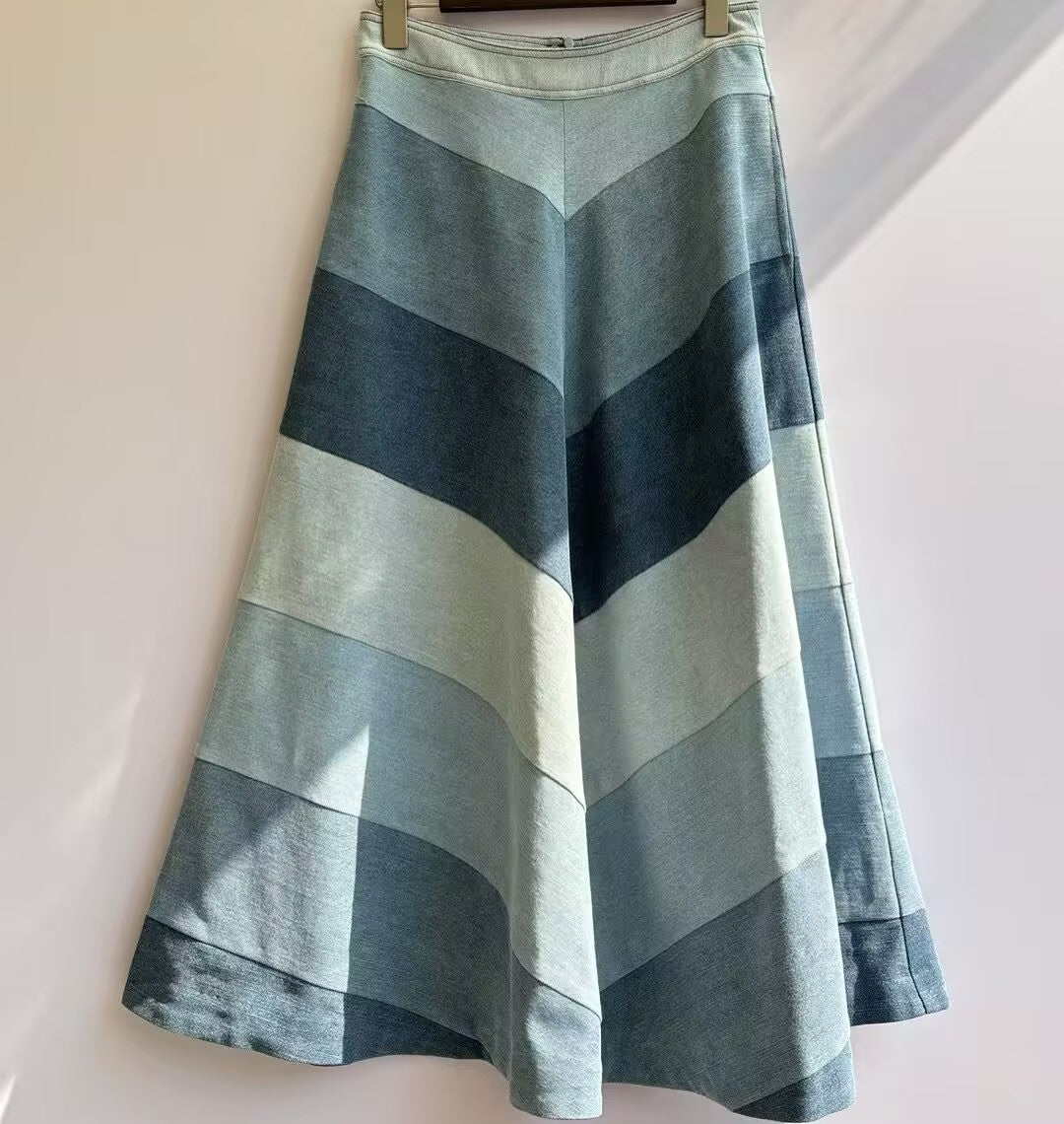 2025 Vacation New Cotton Blue Denim Mid Length Skirt
