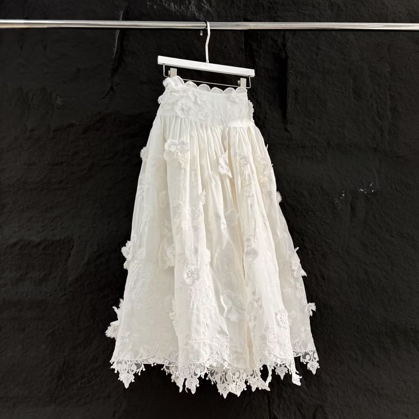 Women's Embroidered White Applique Skirt