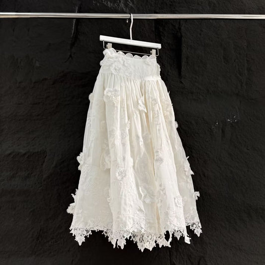 Women's Embroidered White Applique Skirt