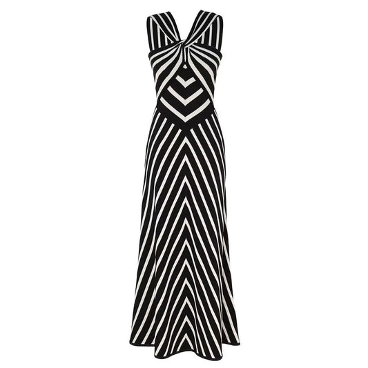 New Women's Black And White Striped Knitted Dress