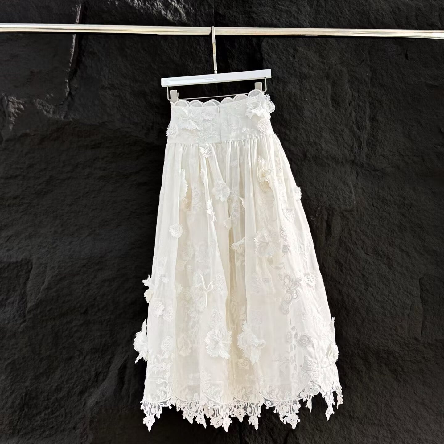 Women's Embroidered White Applique Skirt