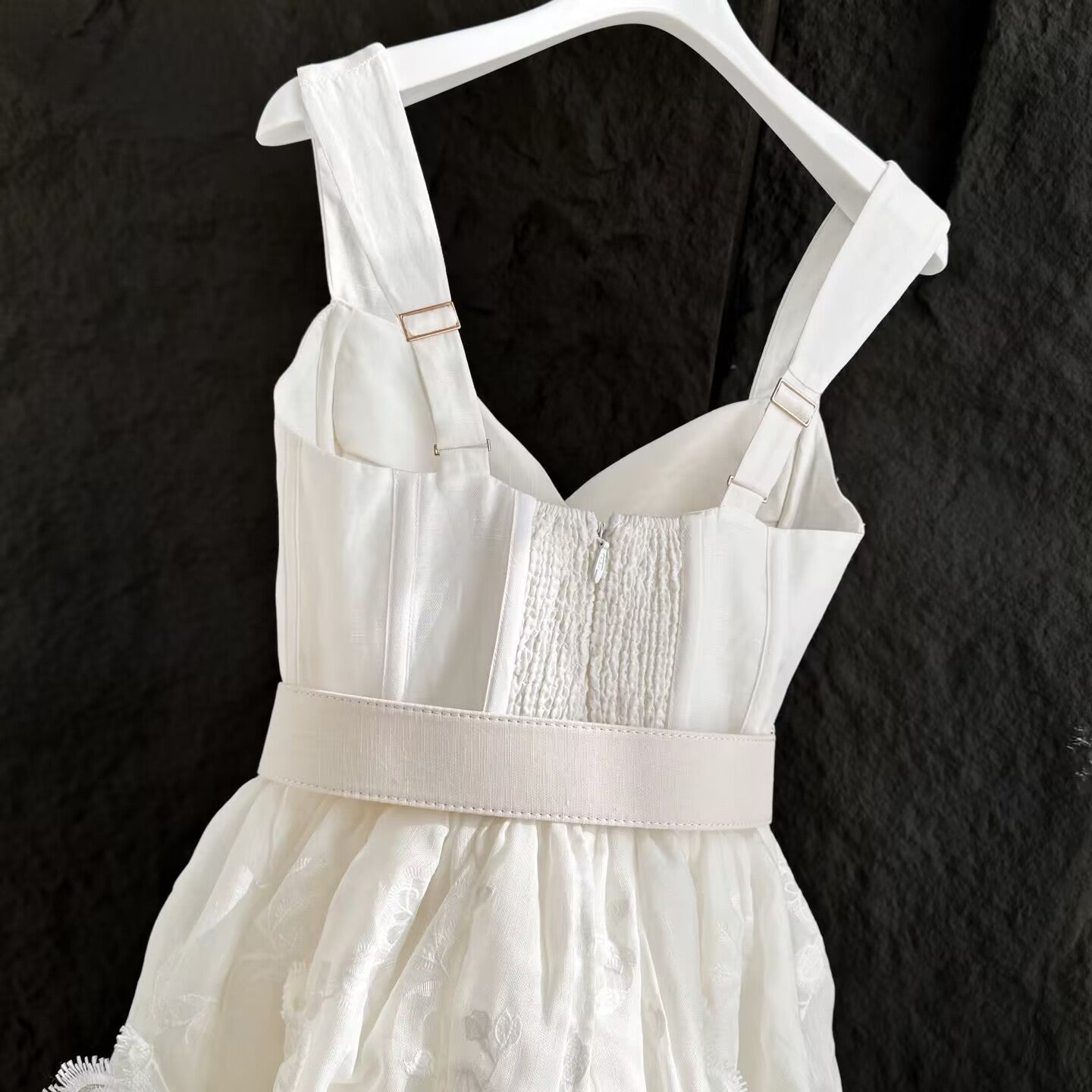 Silk and Linen Women's White Camisole Dress With Belt