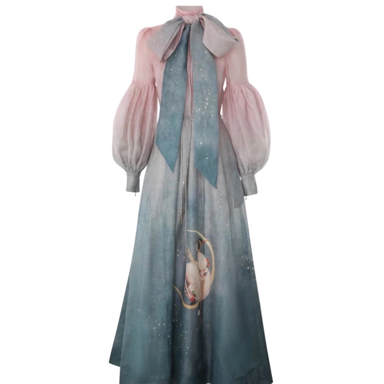 Women's Autumn Gradient Butterfly Bow Court Style Slim and Fashionable Long Dress
