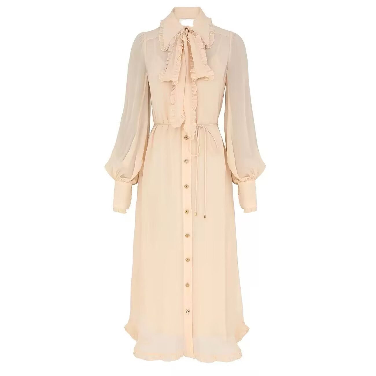 Women's Spring and Summer Bow Tie Tied Long Sleeved Dress