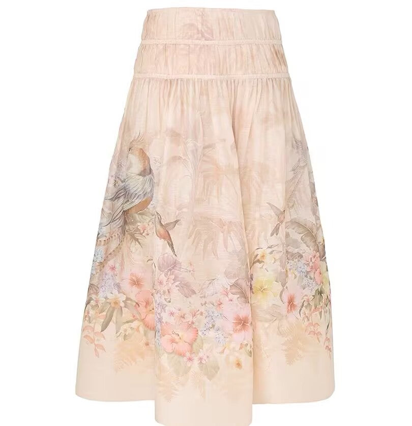 New Fashionable Women Silk and Linen Skirt