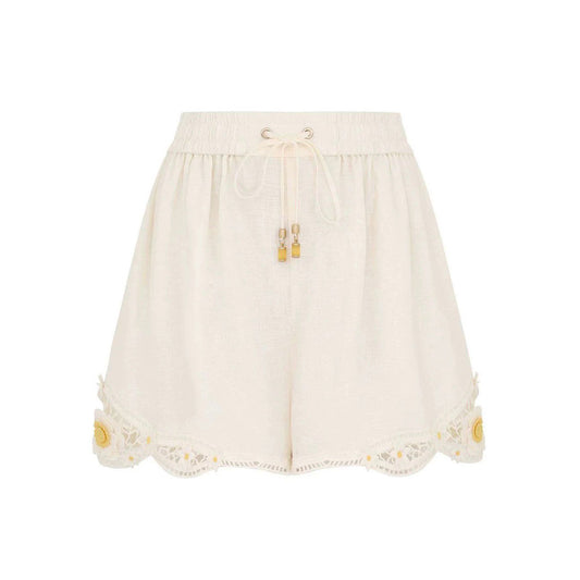 Women's white three-dimensional flower loose casual linen shorts
