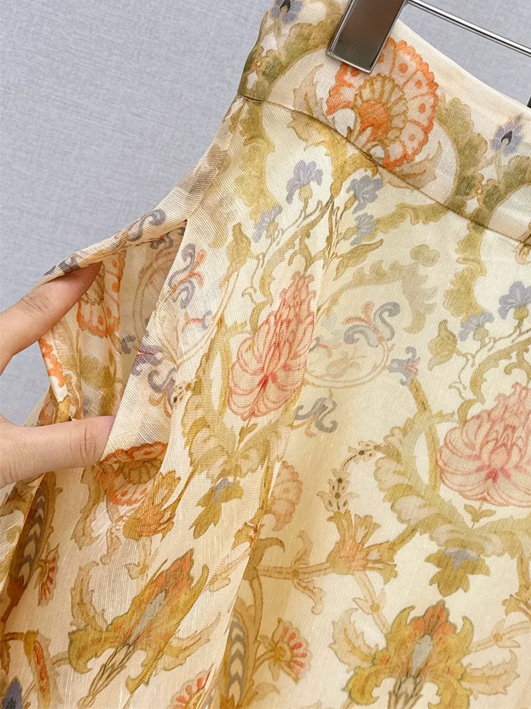 Ladies Floral Printed High Waist A-Line Elegant Long Skirt