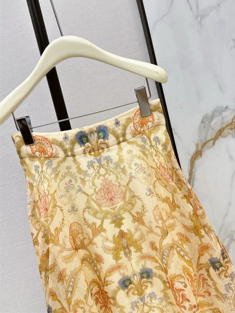 Ladies Floral Printed High Waist A-Line Elegant Long Skirt