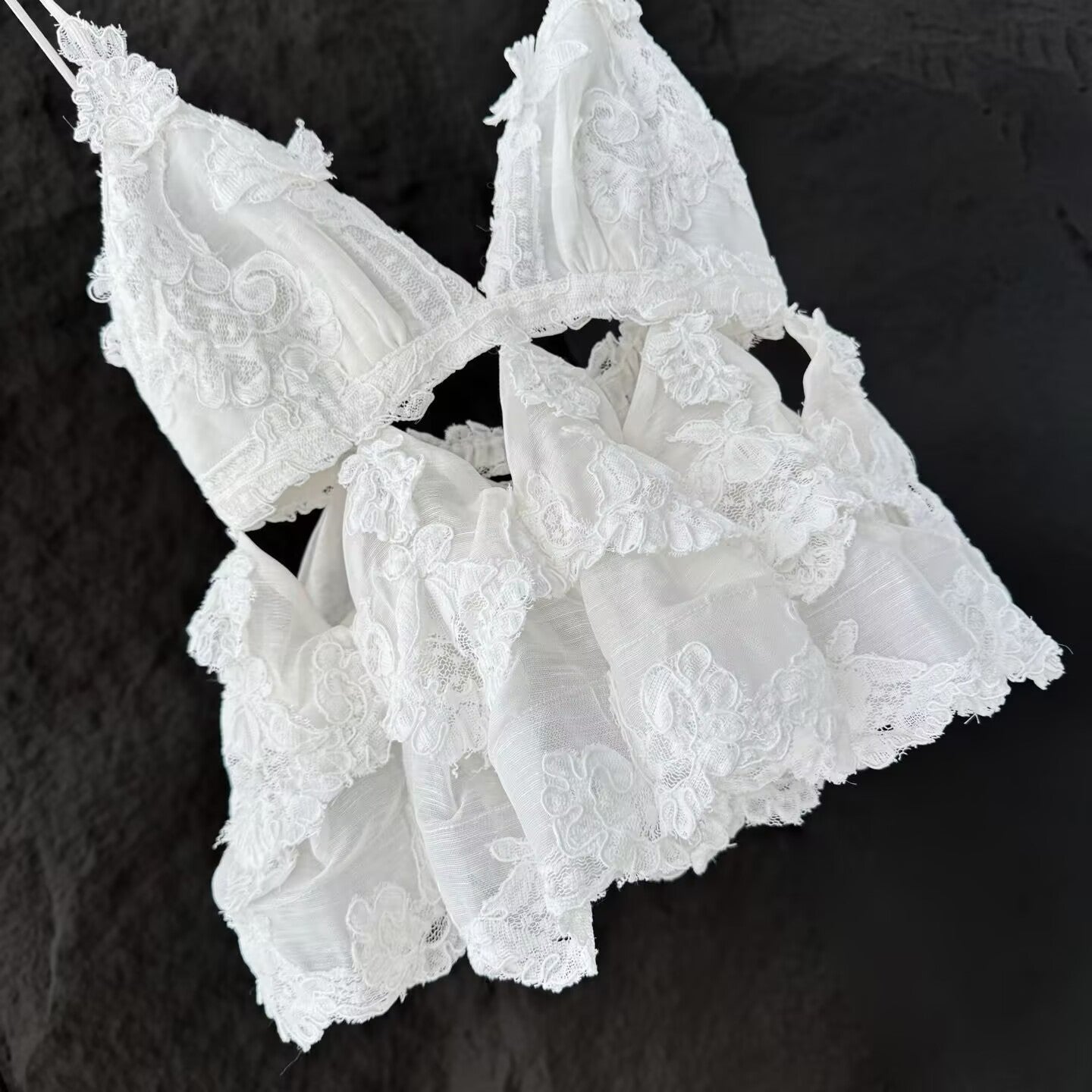 Women's Embroidered White Decal Hollowed Out Camisole Top