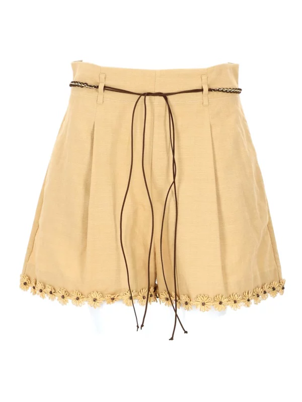 Women Floral Embroidery High Waist Casual Cotton Shorts