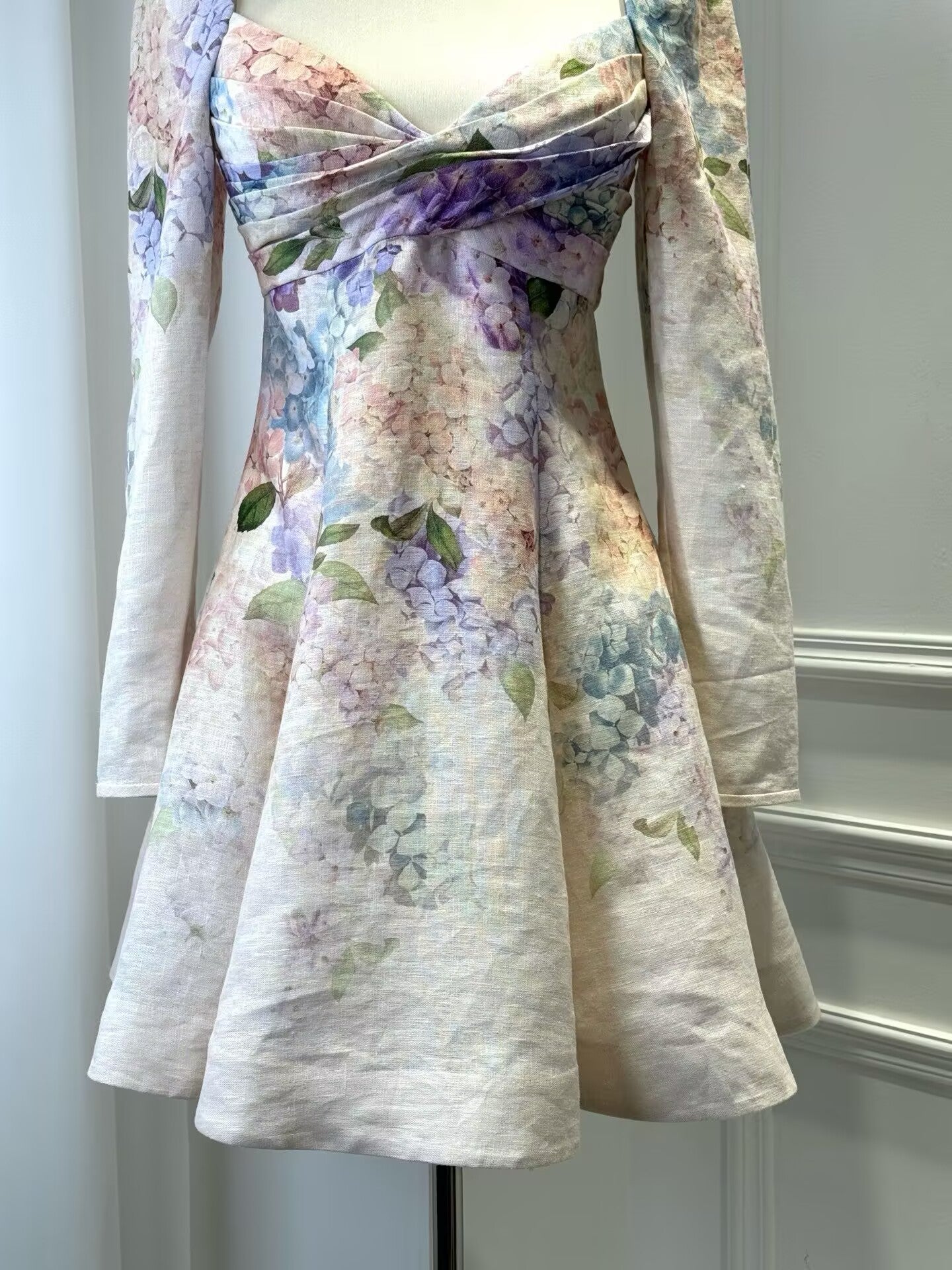 Women's Fashion Temperament Printed V-Neck High Waisted Dress