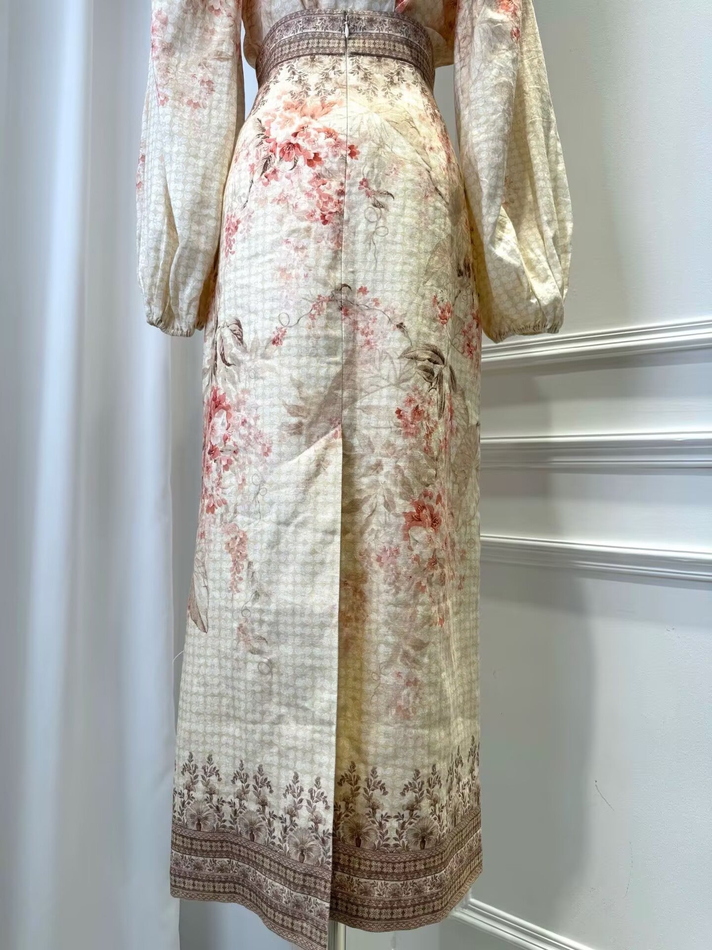New women's long sleeved shirt+floral print temperament mid length skirt