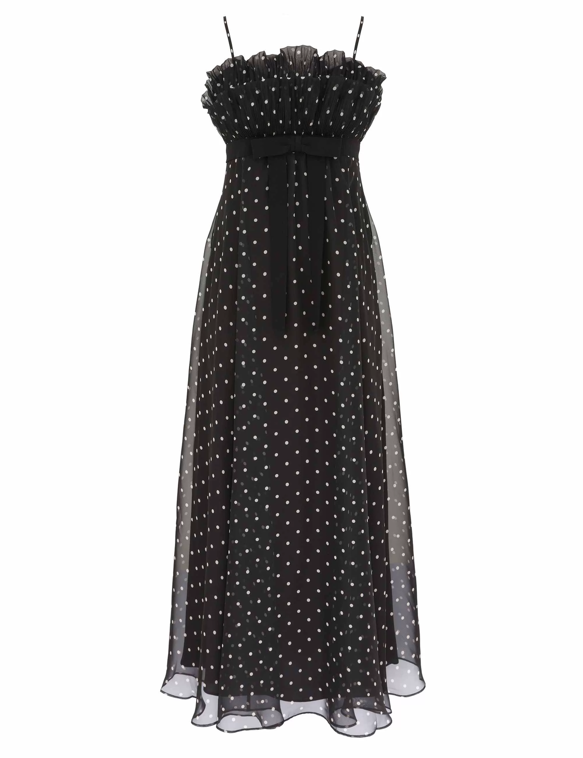 Women's Polka Dot Print Sling Robe Square Collar Sleeveless High Waist Casual Black Long Dress