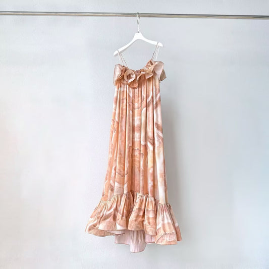 Summer new 100% silk women's suspender printed fashionable dress