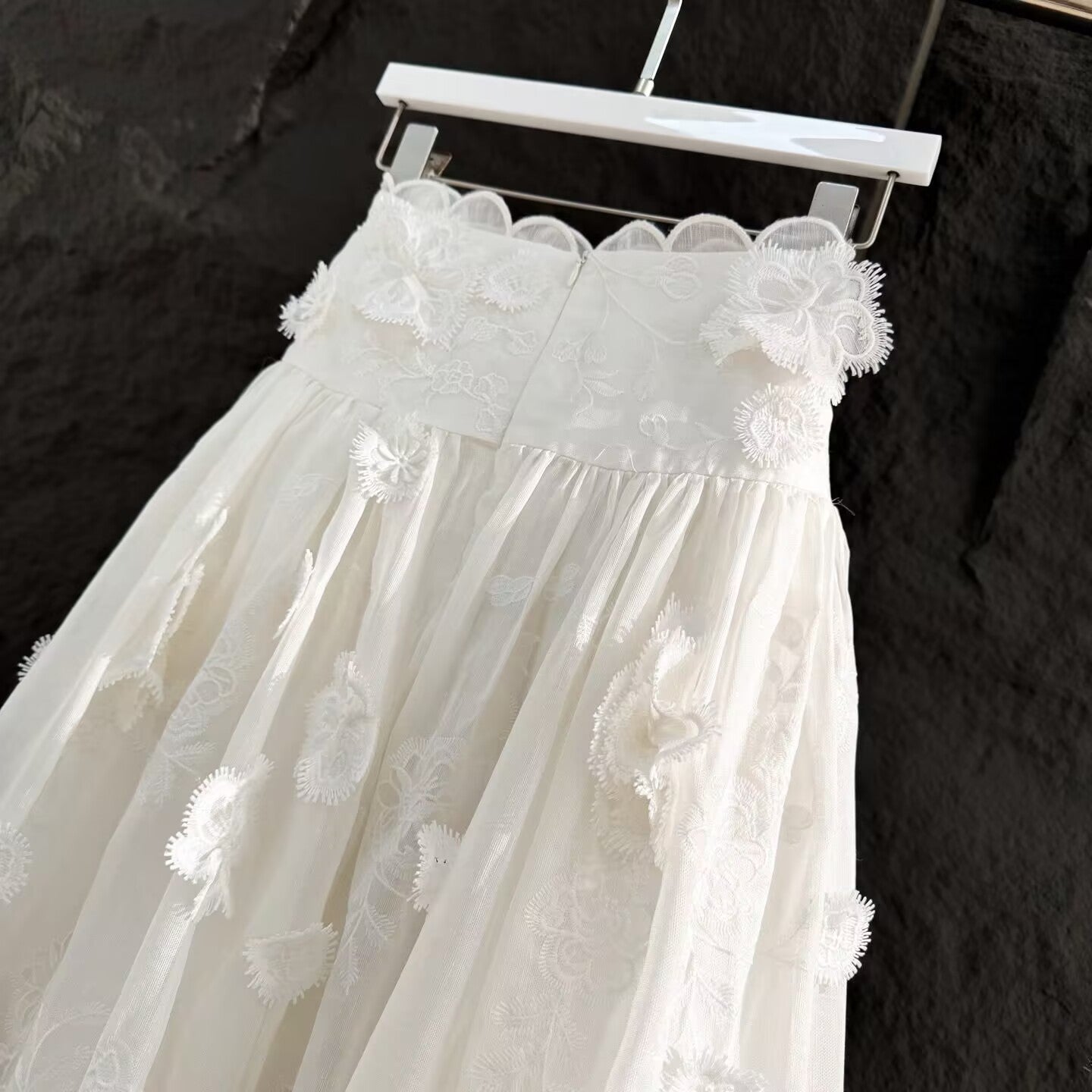 Women's Embroidered White Applique Skirt