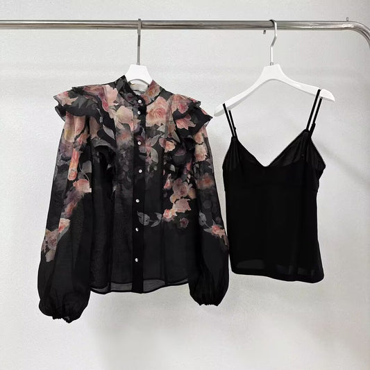 Women's new Printed Lantern Sleeve Shirt