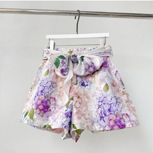 Women's Purple Printed Silk Shorts