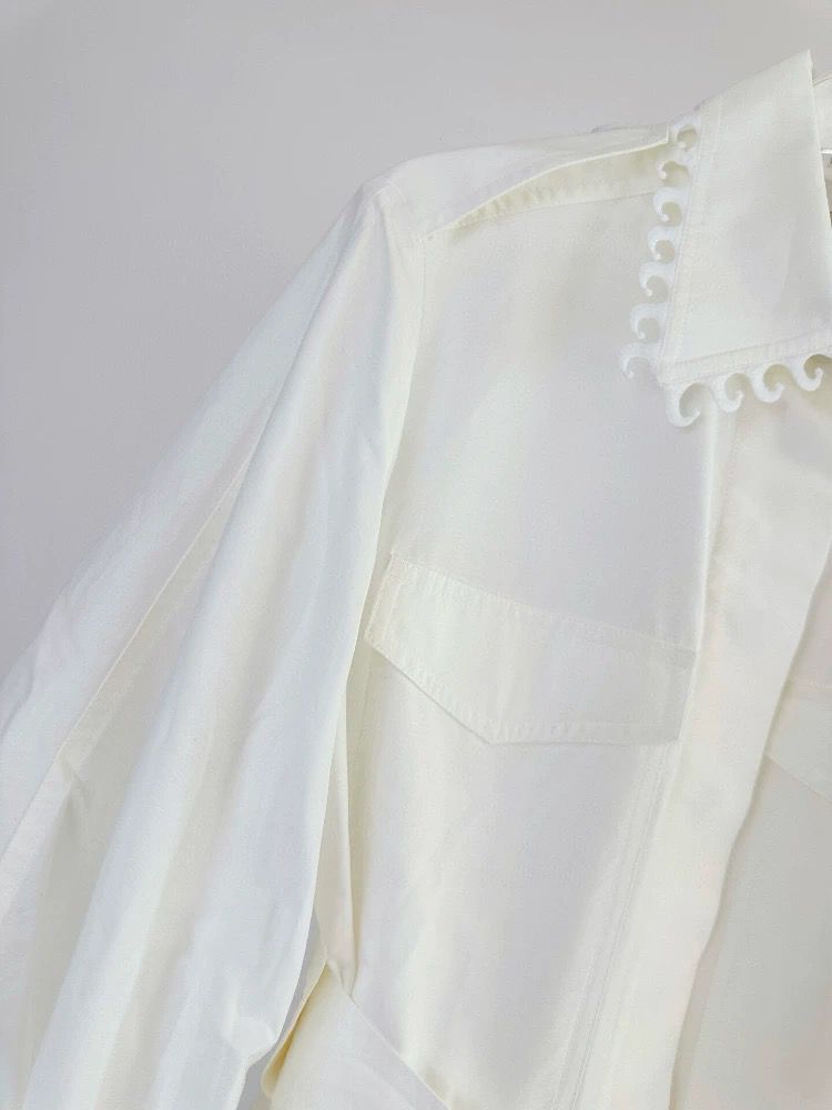 Summer Women's Wave  Lapel Lantern Sleeve Lace up Waist Cinching Dress