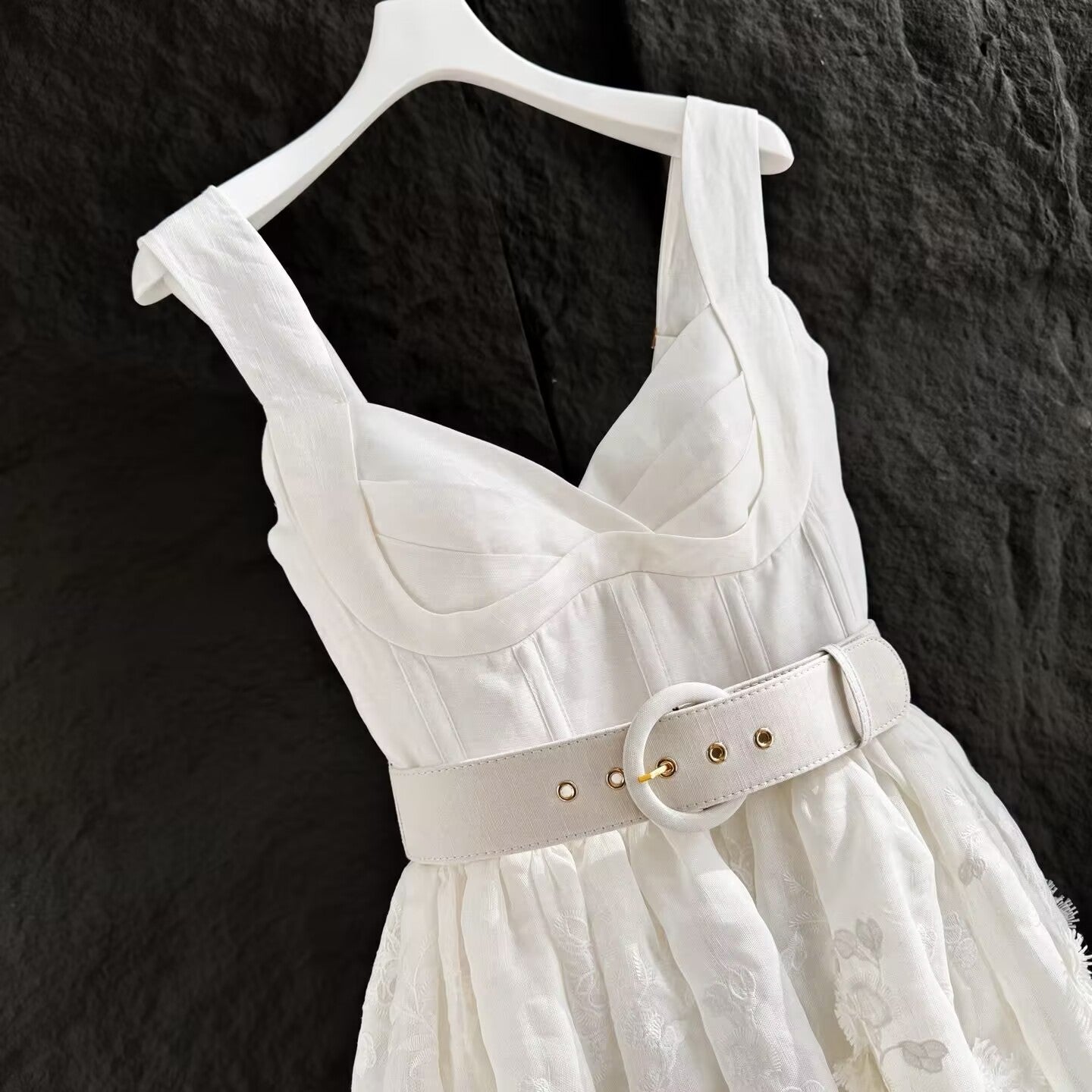 Silk and Linen Women's White Camisole Dress With Belt