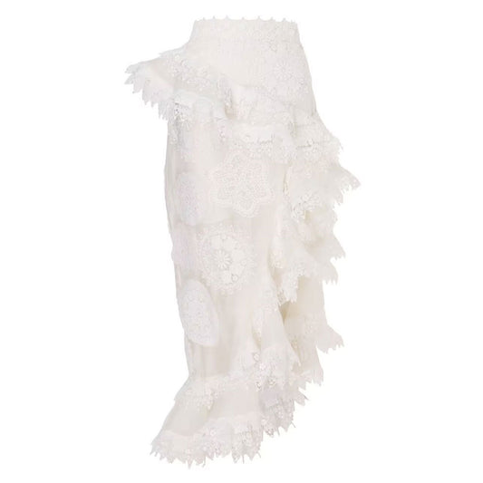 Women's white lace embroidered irregular skirt