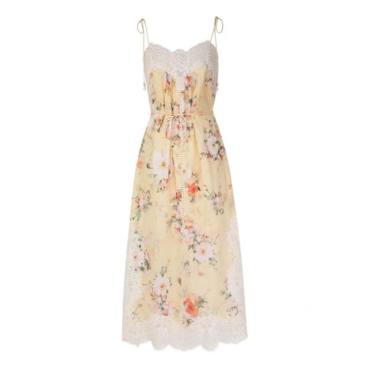 Women's Printed Lace Mid Length Camisole Dress