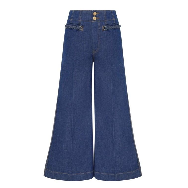 Women's Blue Denim Wide Leg Pants
