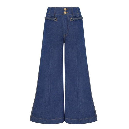 Women's Blue Denim Wide Leg Pants