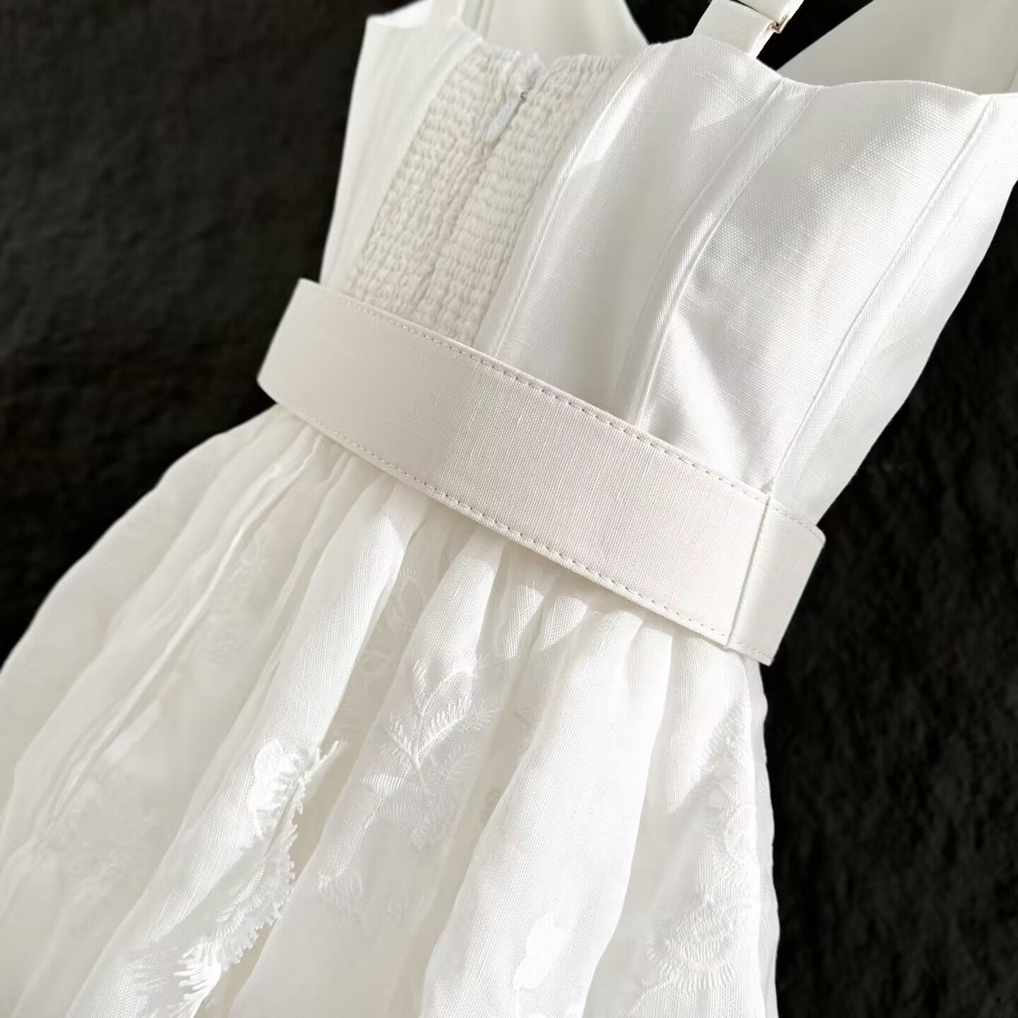 Silk and Linen Women's White Camisole Dress With Belt