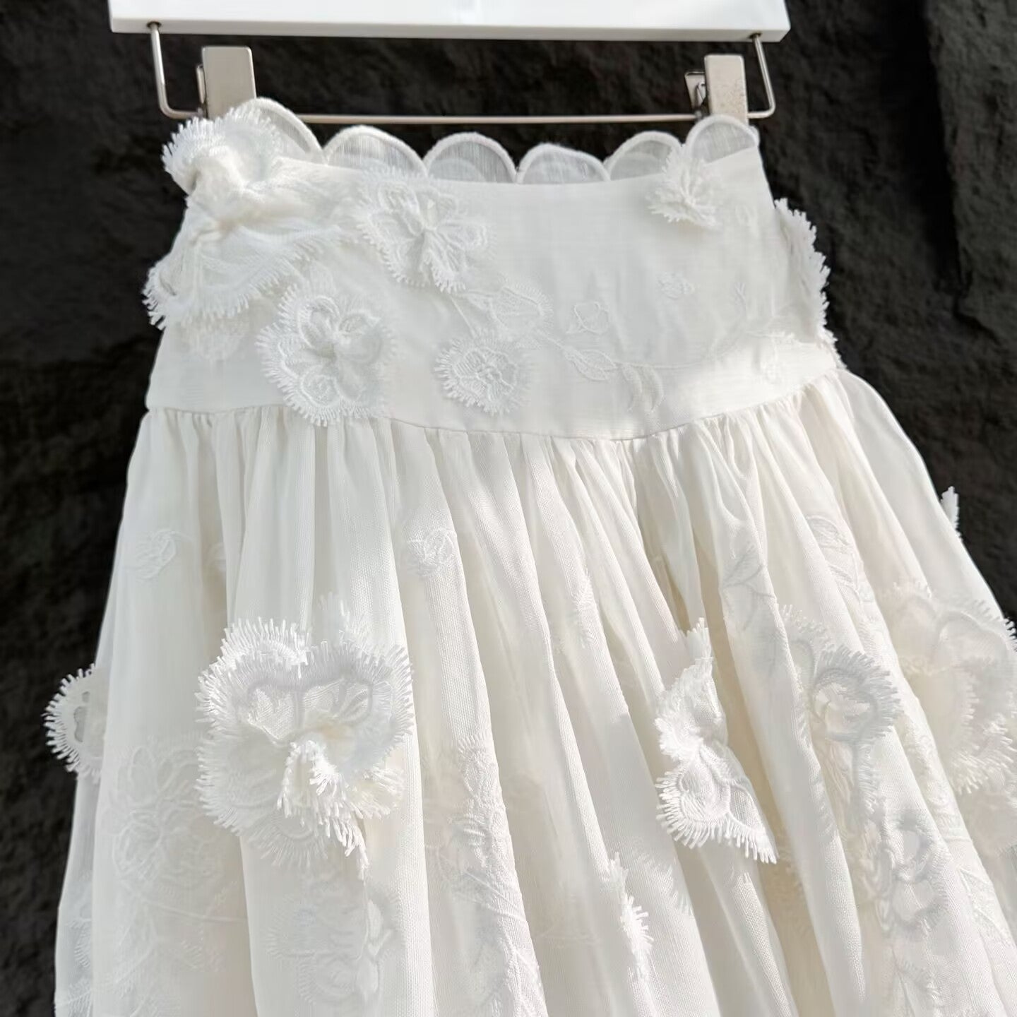 Women's Embroidered White Applique Skirt