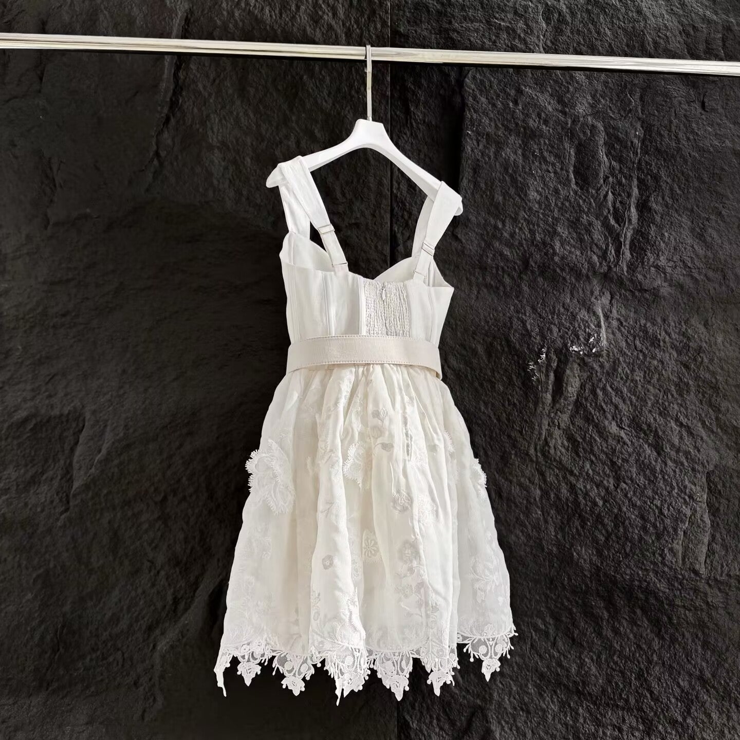 Silk and Linen Women's White Camisole Dress With Belt