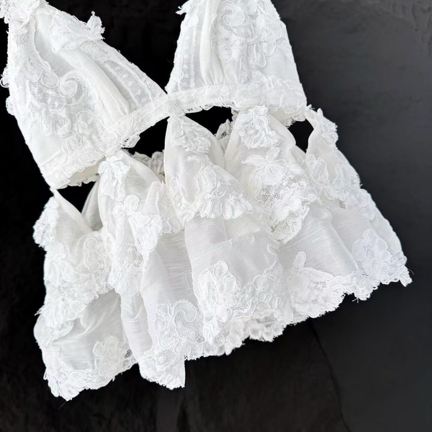 Women's Embroidered White Decal Hollowed Out Camisole Top