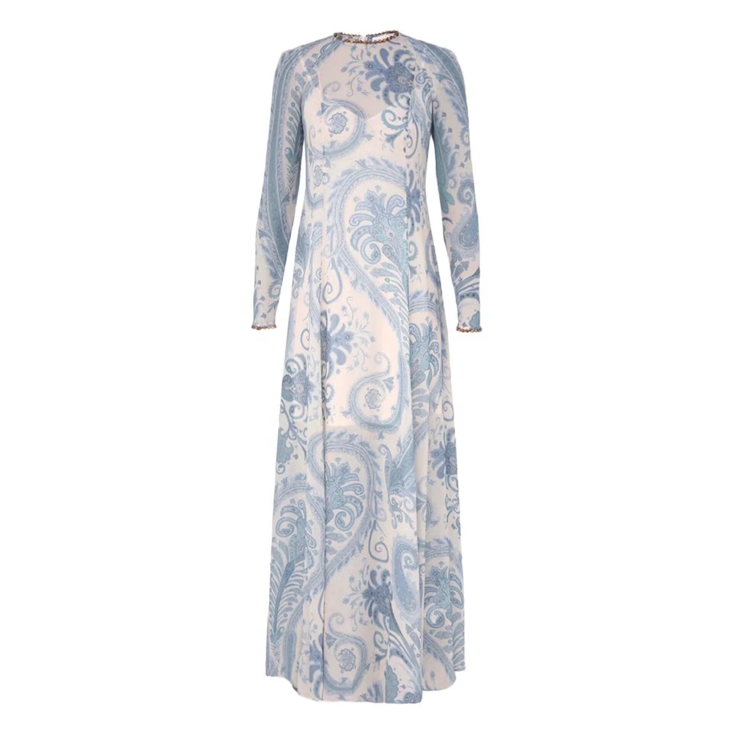 Fashionable Women's Printed Round Neck Long Sleeved Slim Fit Dress