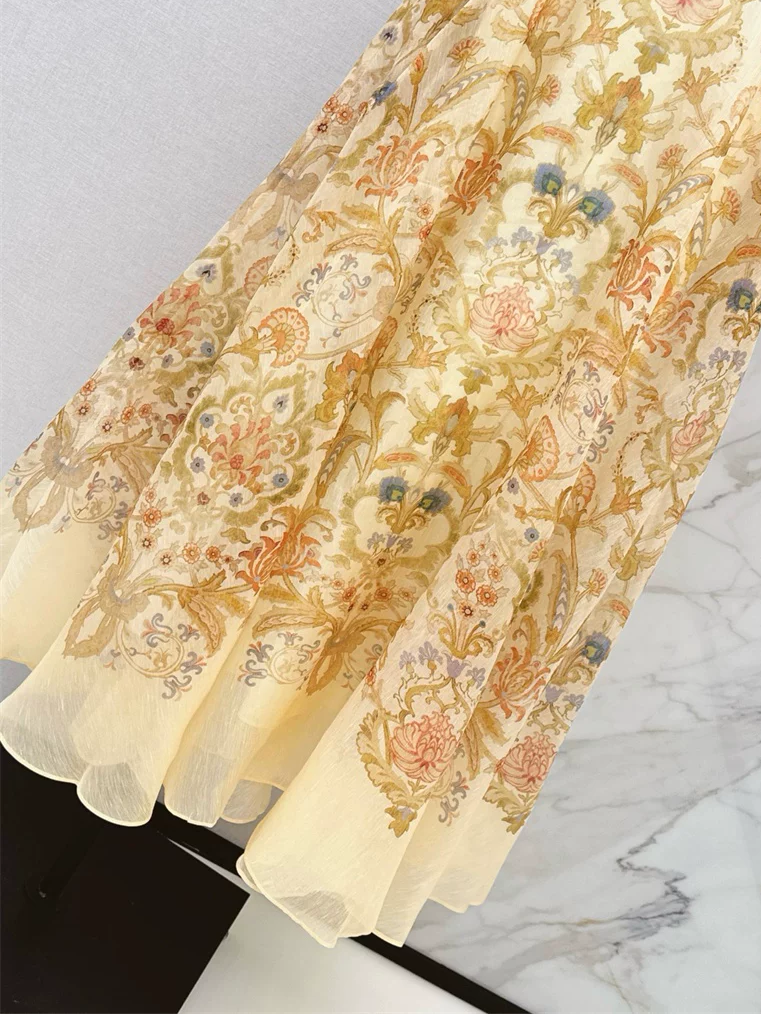 Ladies Floral Printed High Waist A-Line Elegant Long Skirt