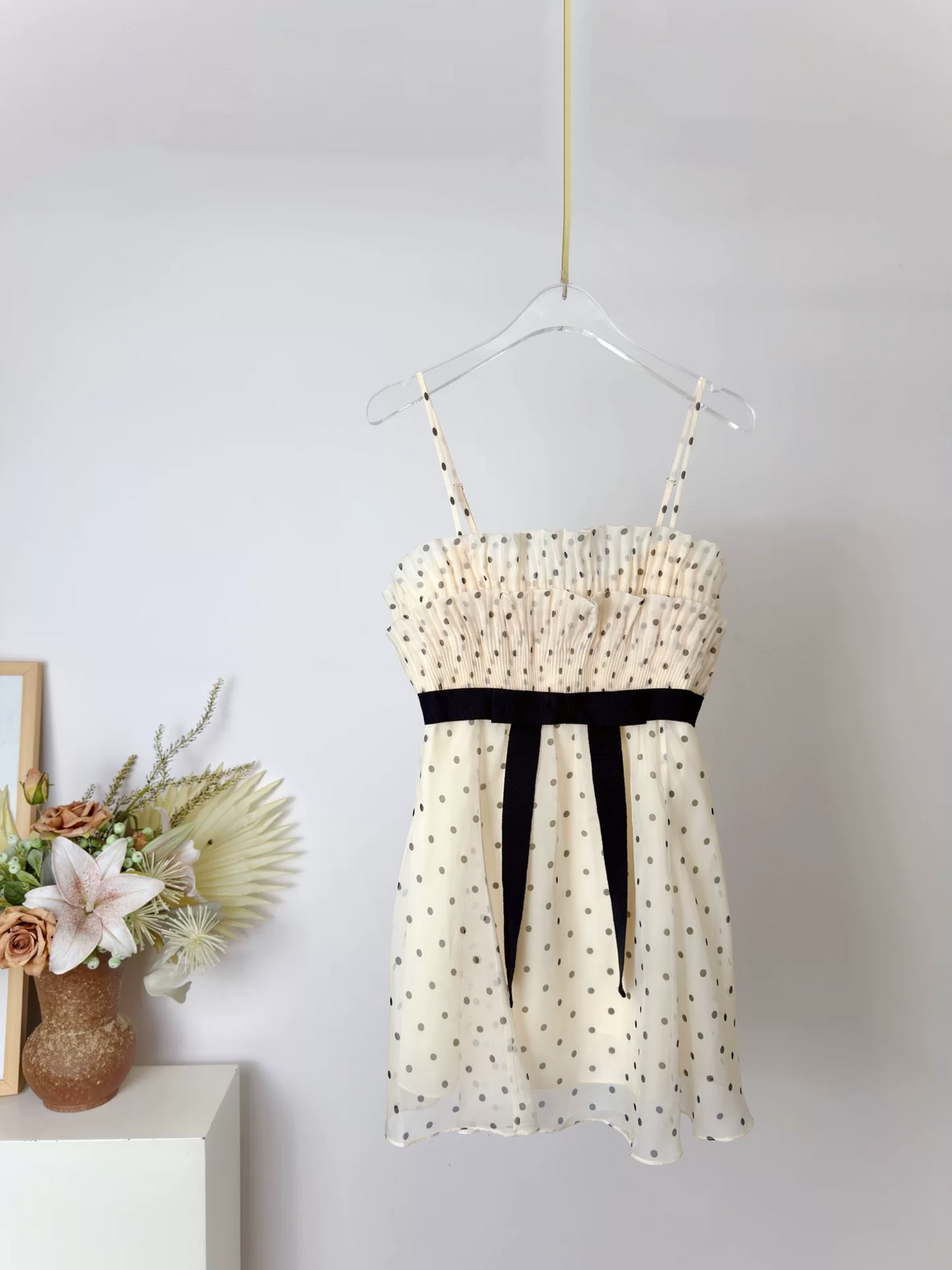 Ladies Polka Dot Print Sling Top Color Patchwork Square Collar Sleeveless Fashion Camisole